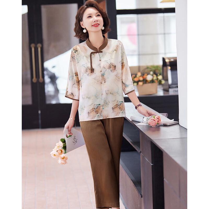 Paster Women's Summer Chinese Style Frog Button Floral Set
