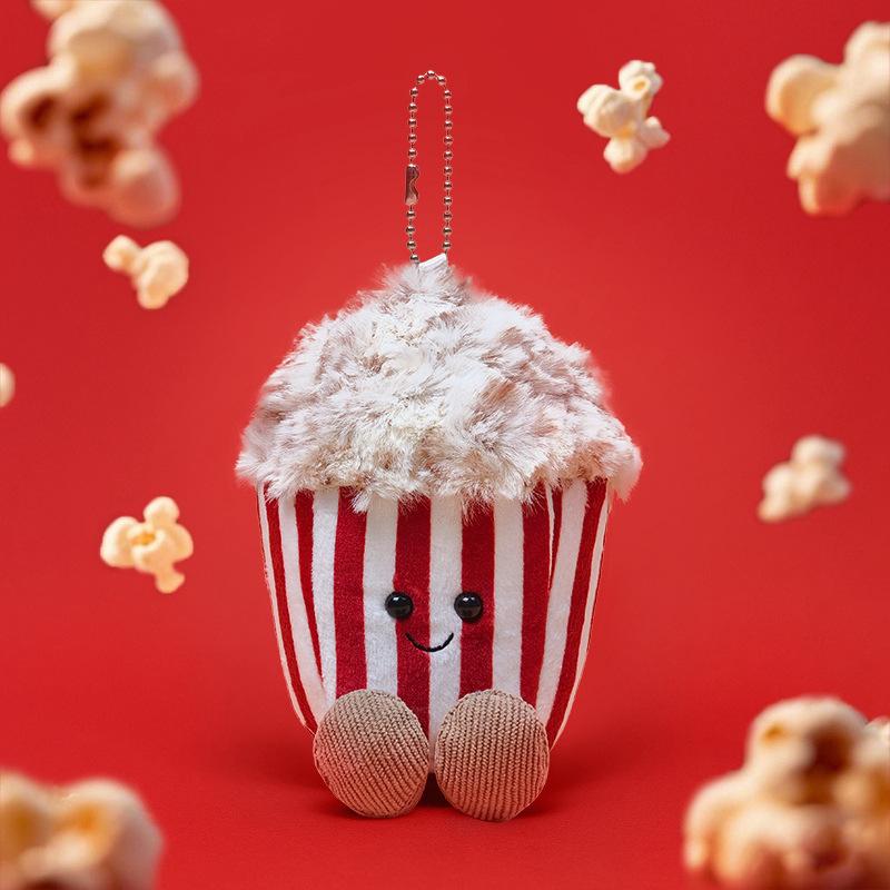 Simulovaný Roztomilý Popcorn Kávový Šálek Croissant Přívěsek Plyšová Hračka Panenka Roztomilá Klíčenka na Tašku Dívka
