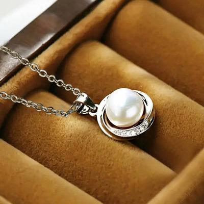 Huitan Simulated Pearl Lady Pendant Necklace  Color Inlaid Shiny CZ Elegant Wedding Party Accessories Trendy Daily Jewelry