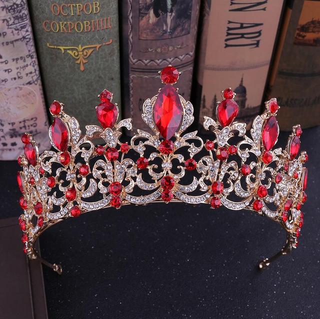 Red Black Crystal Wedding Tiara Bridal Crown For Wedding Bride Gold Rhinestone Crowns Headband Jewelry Hair Accessories