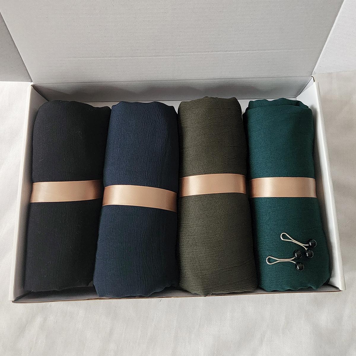 Yto Scarf Women's 4Pcs One Set Hijab With Pins Crinkled Scarves For Muslim Hijabs Long Shawl Pashmina Solid Headscarf Wraps Islamic Turban