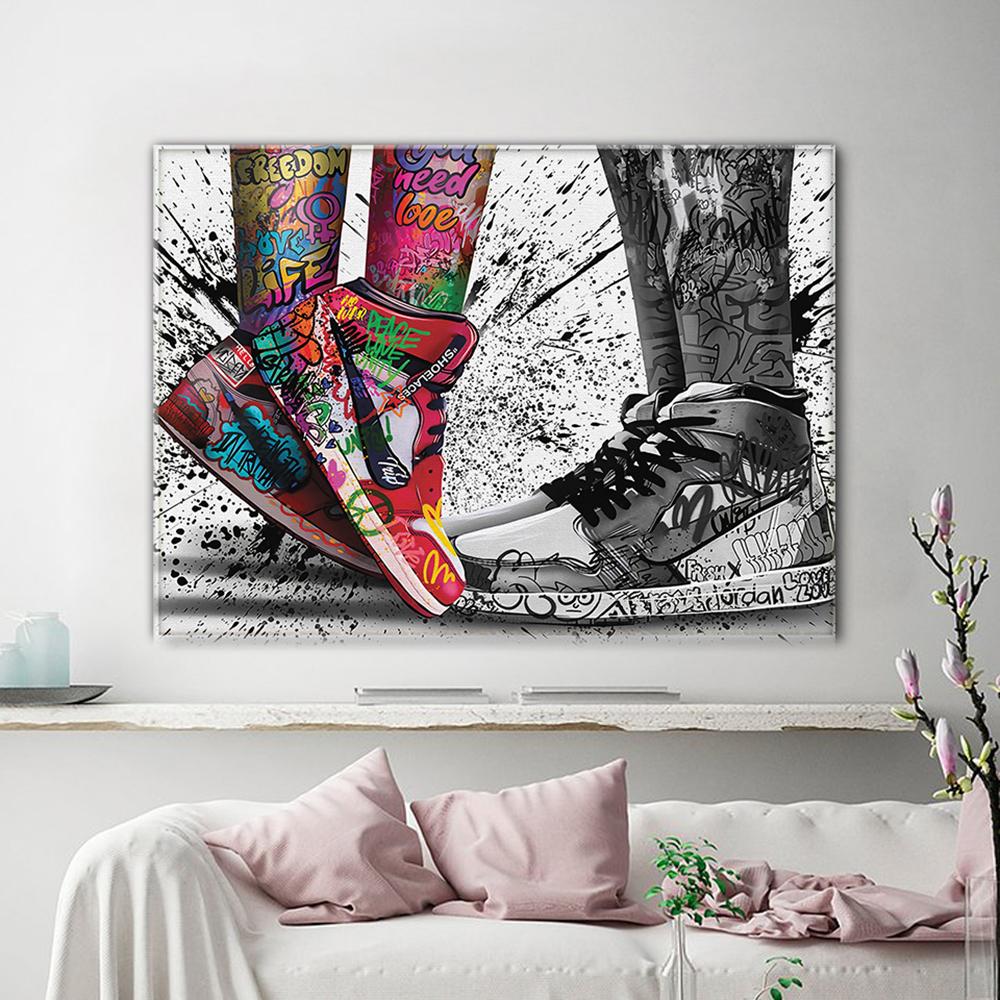 Baskets avec Graffiti, chaussures de Sport, affiches et imprimés de rue, image de Banksy, peinture sur toile d'art mural, décoration de salon et de maison