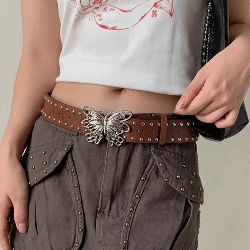 Punk Butterfly Waist Belt Y2k Pu Waistbands Luxury Rivet Belt Dress Decoration