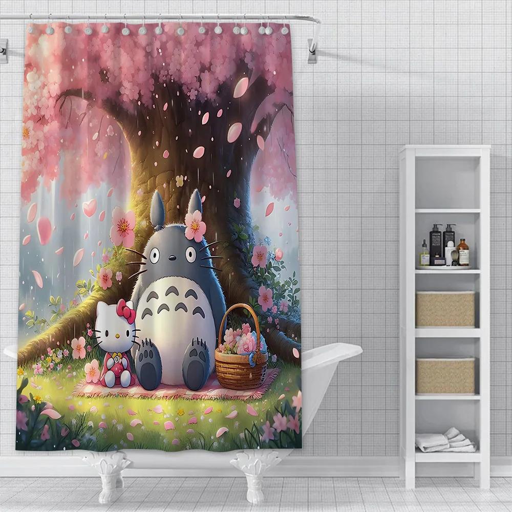 Jdj32Cute T-Totoros Shower Curtain Waterproof Polyester Fabric Paint Colorful Bath Curtains Home Bathroom Decor Curtain With3M