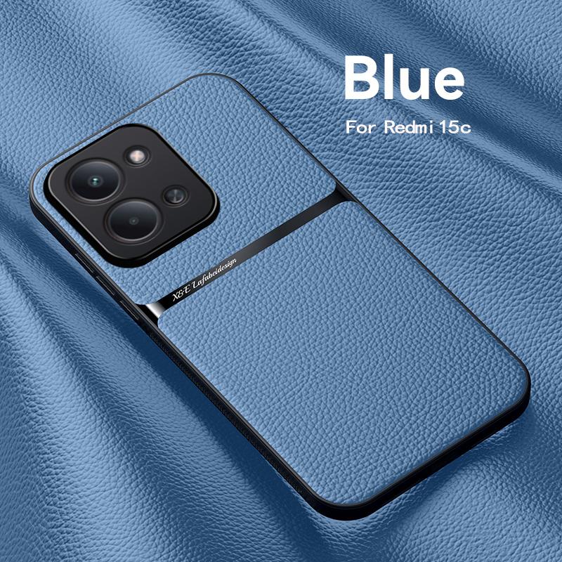 For Redmi 15C leather texture, built-in magnetic TPU soft anti-drop anti-fingerprint phone case