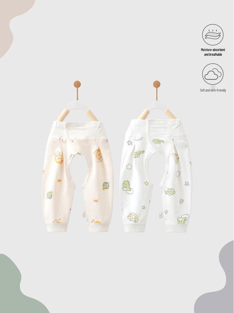 Spring & Autumn Newborn Baby Pure Cotton Open Crotch Pants with Belly Protection for Boys & Girls