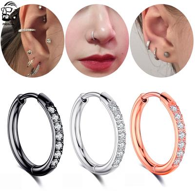 1 par de anillos de Nariz de cristal CZs, Piercings de oreja con clic, Piercing de acero dorado rosa brillante, Piercing de Nariz, cartílago de la oreja, Tragus, joyería gótica