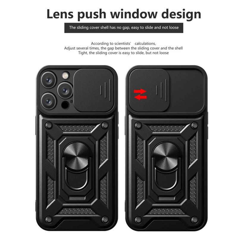 Shockproof Armor Case for iPhone 14 Pro Max Plus Windows Slide Camera Lens Protection Ring Stand Phone Cover for iPhone 14pro 14promax 14plus Cases