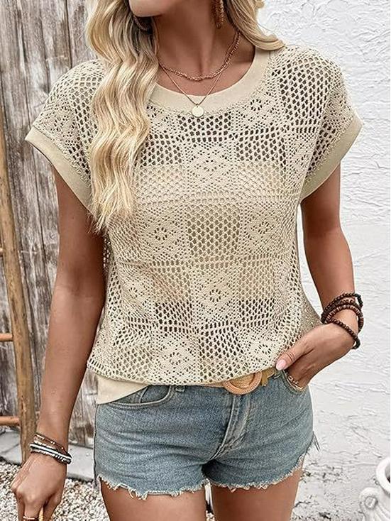 2026 Europäisches & Amerikanisches Grenzüberschreitendes Sommer-Spitzen-Oberteil für Frauen, Hohl, Spicy Girl, Rundhals