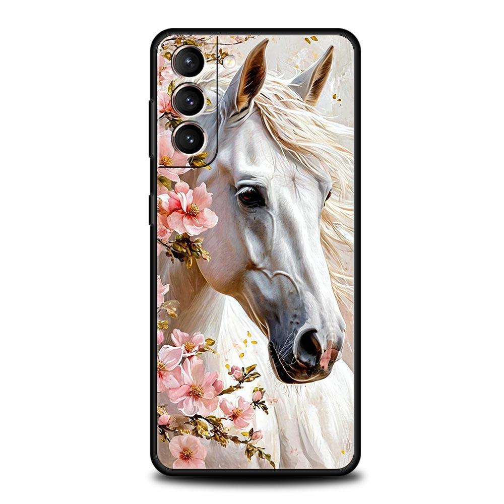 

Black White Horses Galloping Phone Case For Samsung Galaxy S26 Ultra S25 Plus S24 FE S23 S22 5G S21 S20 Cover Black Soft Samsung S24 Plus