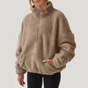 Female Winter Warm Wool Plush Fashion Casual Long Sleeve Pocket Drawstring Half Zipper Thick Pullover Sweatshirt