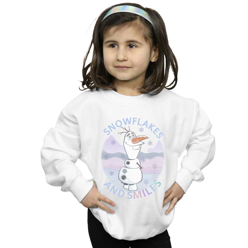 Disney Mädchen-Sweatshirt „Die Eiskönigin 2 Olaf mit Schneeflocken und Lächeln“.