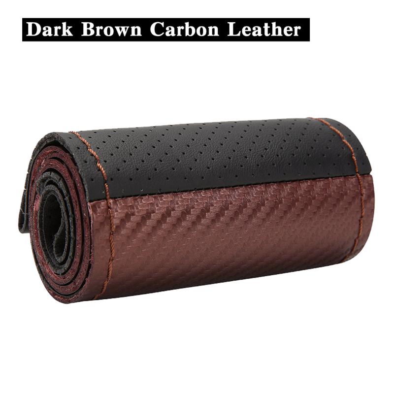Carbon Fiber Genuine Leather Universal 38cm Handmade Braided Steering Wrap With Needle and Thread Auto Interior
