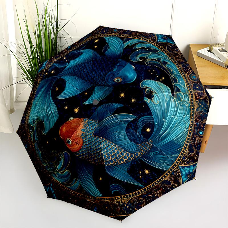 Starfish Pattern, Automatic Folding Umbrella, Portable and Foldable Design, 8 Ribs, a Christmas or Birthday Gift.