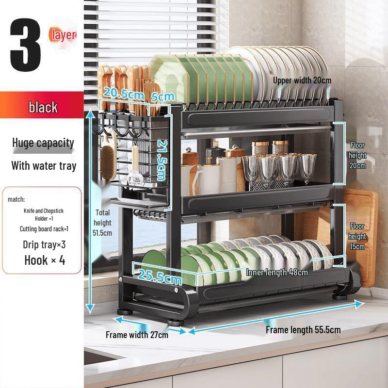 Chuyi Kitchen Countertop 3-Tier Dish Drying Rack
