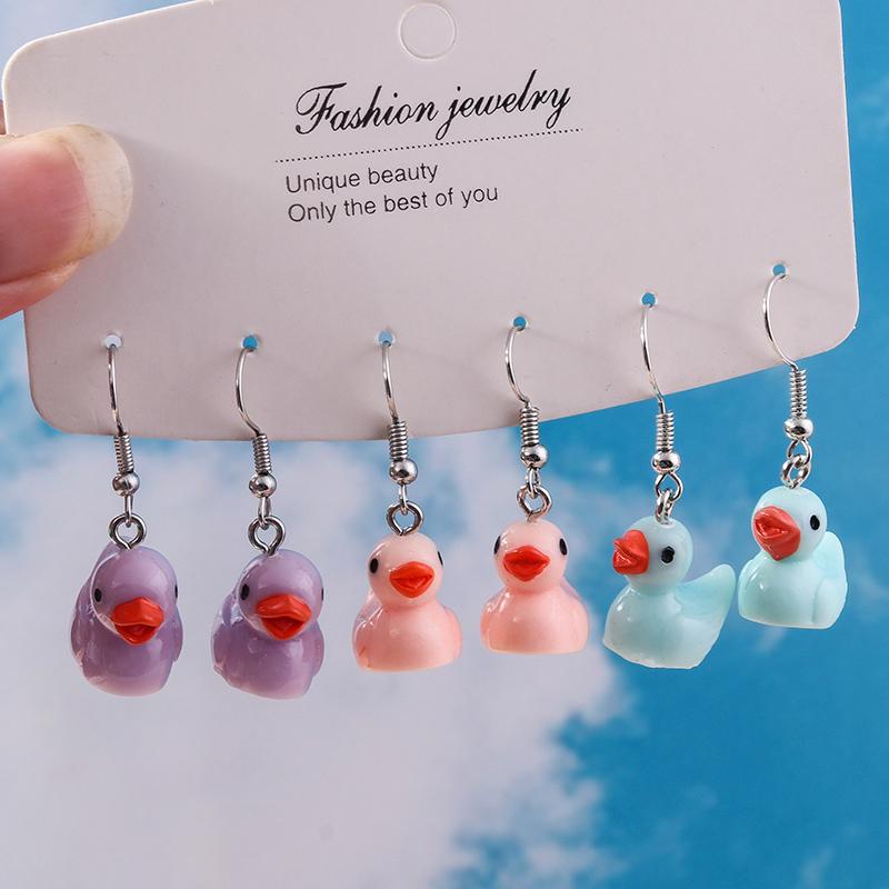 Cute Resin 3D Simulation Duck Drop Earrings for Women Girls Dice Cloud Dangle Earrings Kid's Jewelry Gift