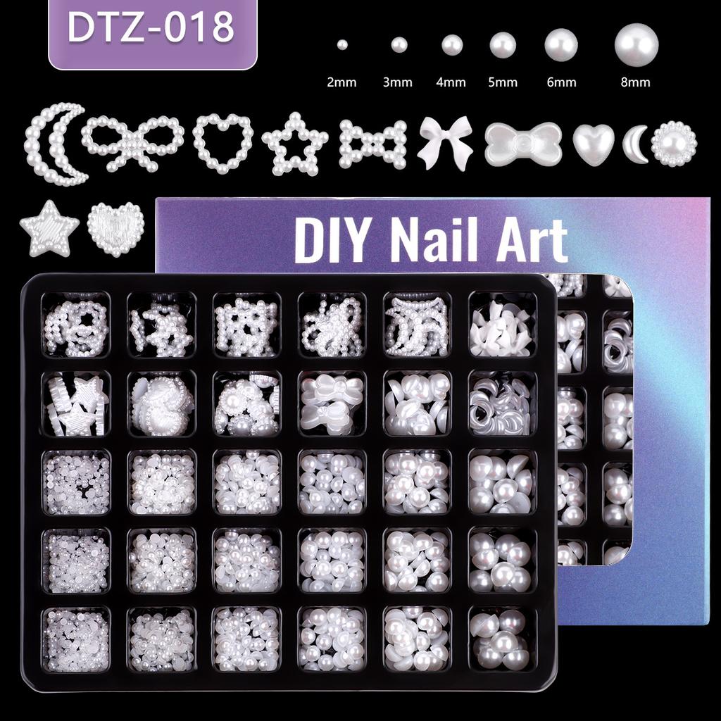 30 Grid Abs Semi-Round Pearl Nail Art Jewelry Special-Shaped Pearl Diy Decorative Accessories Mixed Size Jewelry