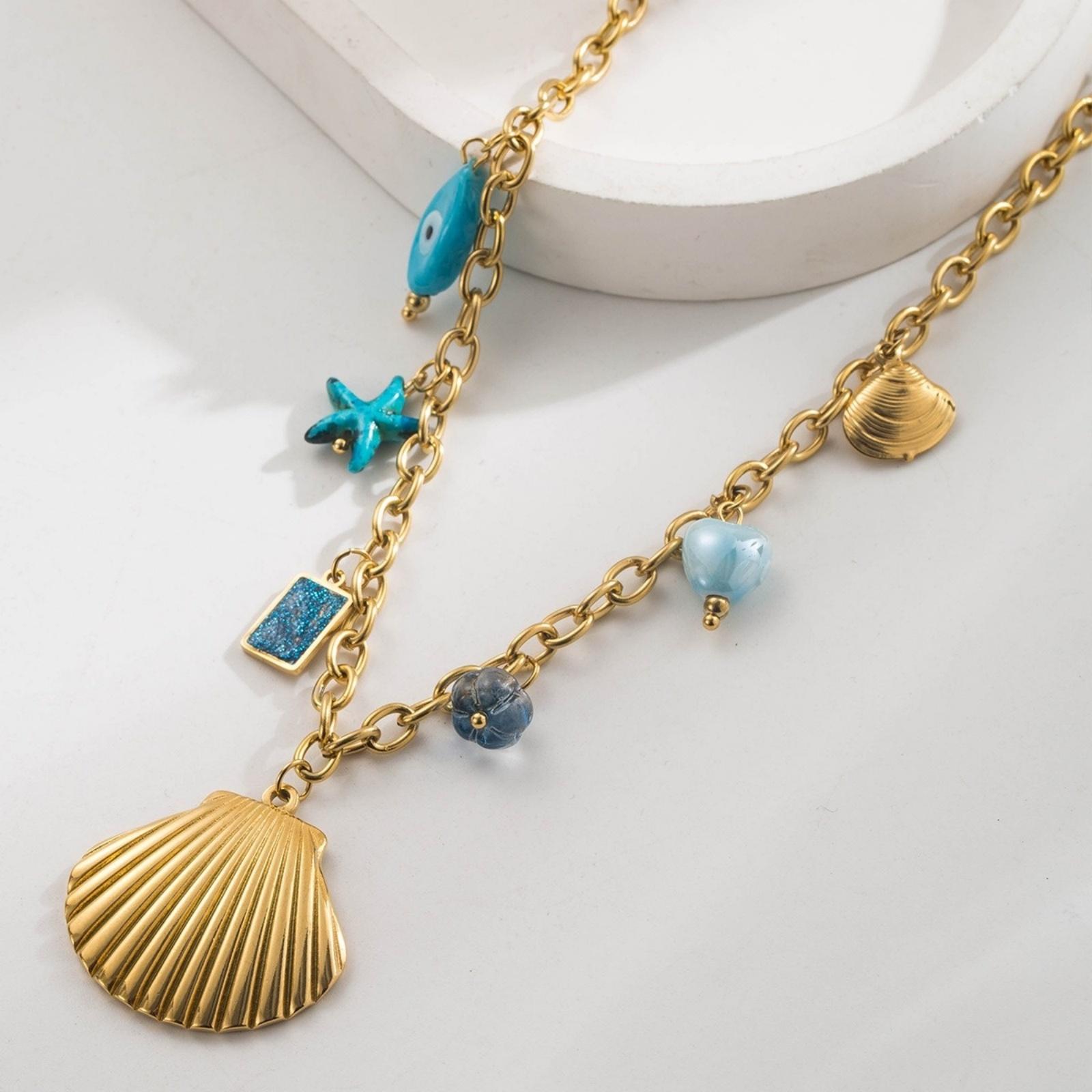 

1 Piece Ocean Pendant Charm Necklace 304 Stainless Steel 18K Gold Plated 40cm(15.7 ) + 6cm(2.4 ) For Women Jewelry Stylish Gift