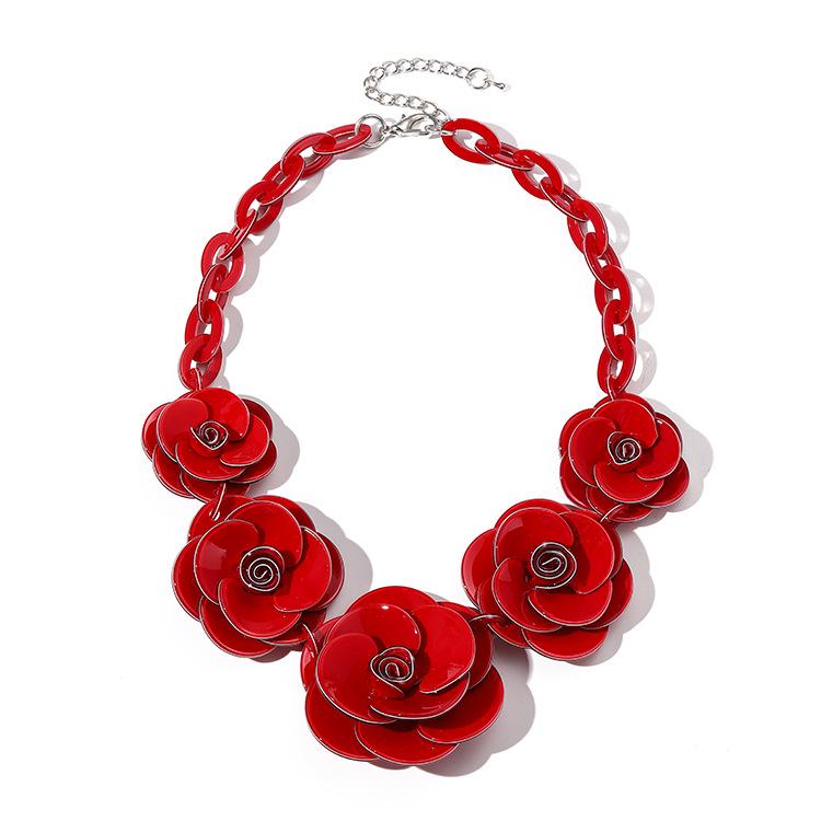 Bohemian Acrylic Flower Necklace - Colorful Rose Sweater Chain