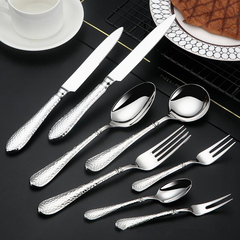 Heavy Hammer Pattern 304 Stainless Steel Cutlery Set Water Cube Buffet Knife Fork Spoon Hotel Tableware Beauty Table Accessories