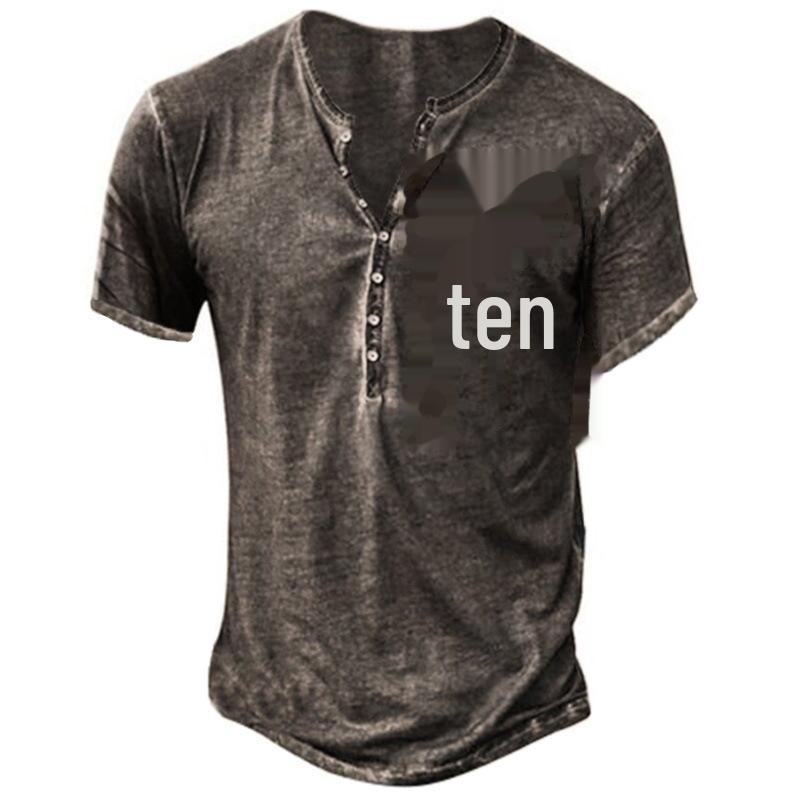 2022 Spring/Summer 3D Print Large Men's Collarless Casual Short Sleeve T-Shirt