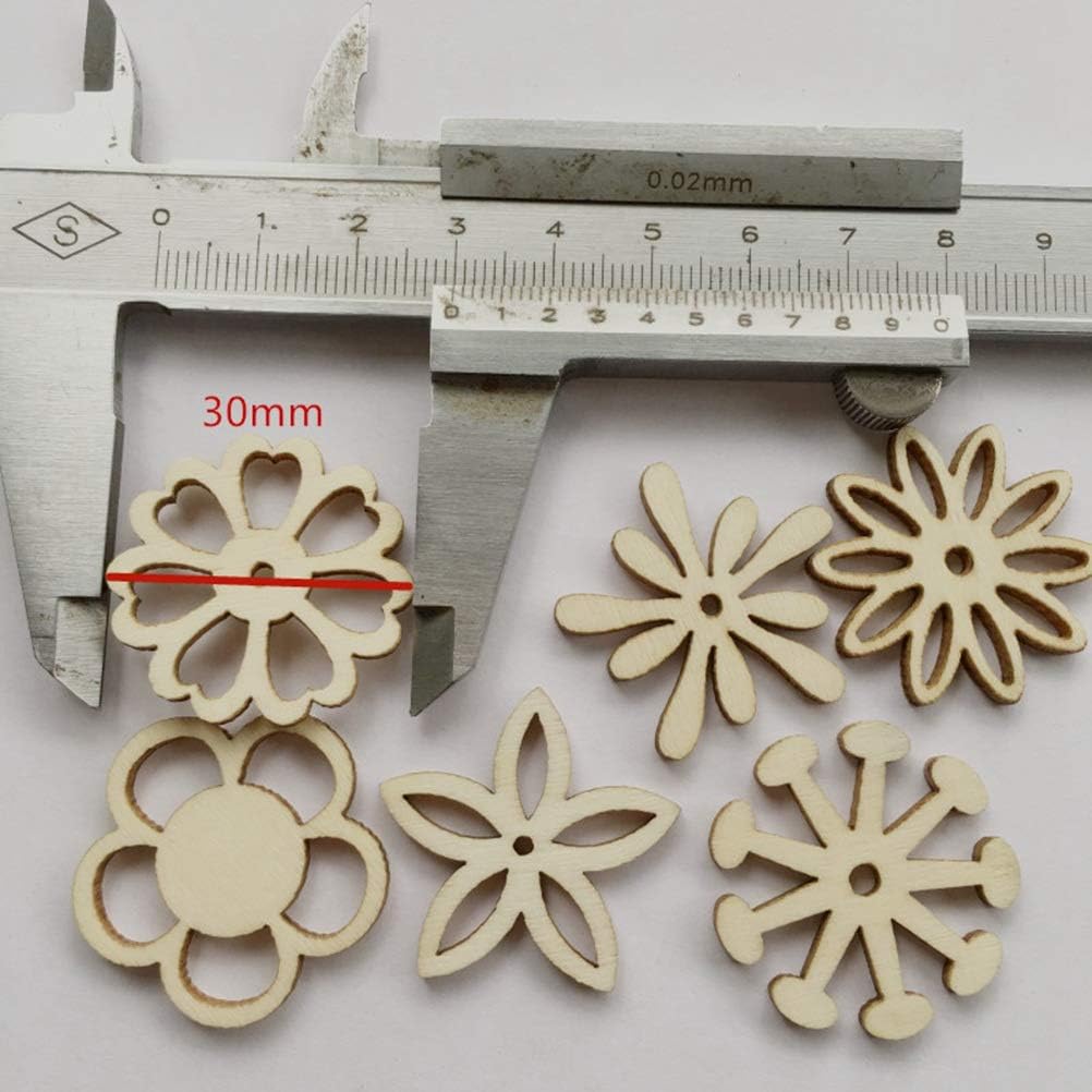 Amosfun 100PCS Wooden Flower Embellishments Patterns Cutouts Wooden Pieces Craft Ornament for DIY Art
