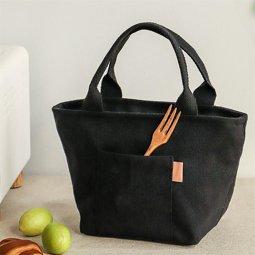 

1pc Versatile Canvas Insulated Lunch Bag with Zipper Portable Storage Tote for Travel & Picnics Easy-Clean Square Organizer чорний