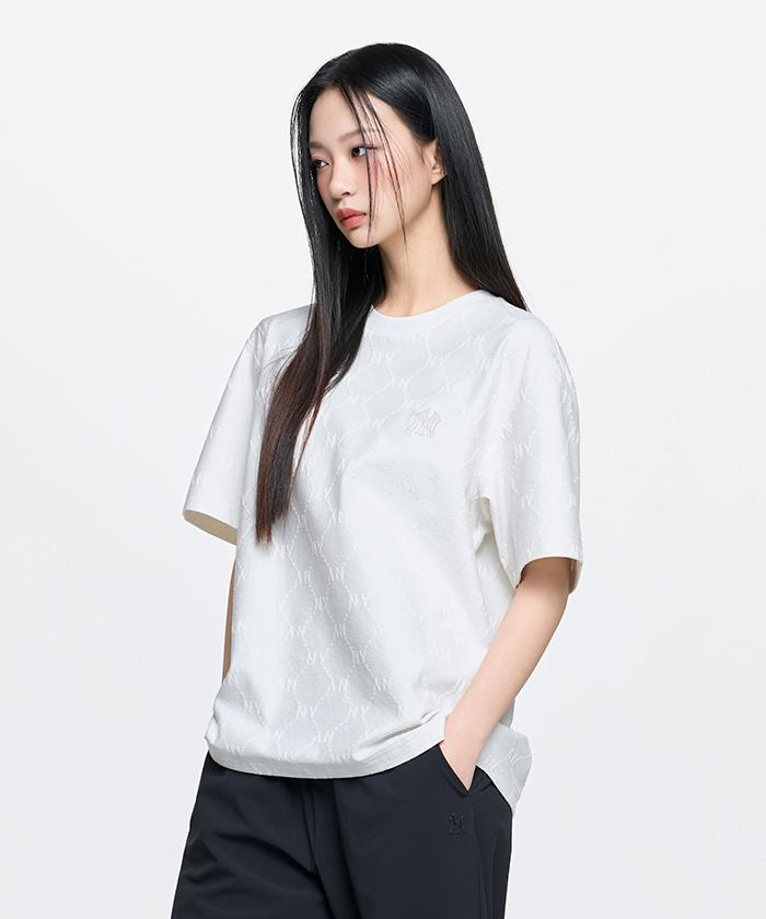 Emelbi Diamond Monogram Tone-Tone Jacquard Oversized Short Sleeve T-Shirt Ny (Ivory)