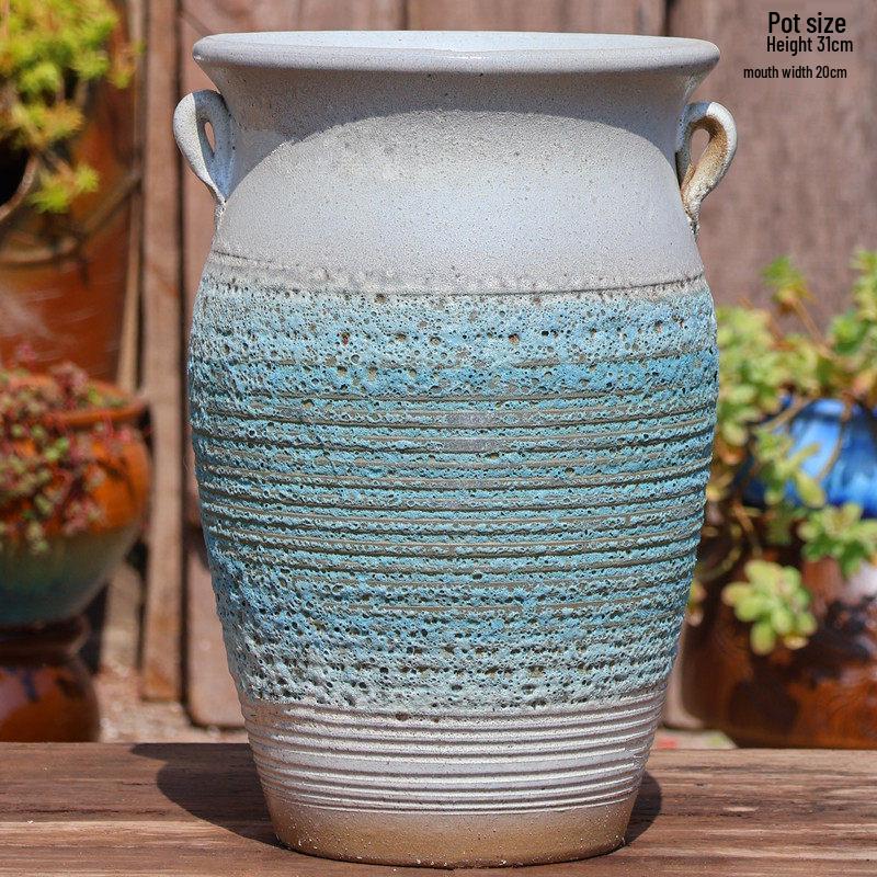 Hoher Handgefertigter Keramikkrug für Sukkulenten und Orchideen