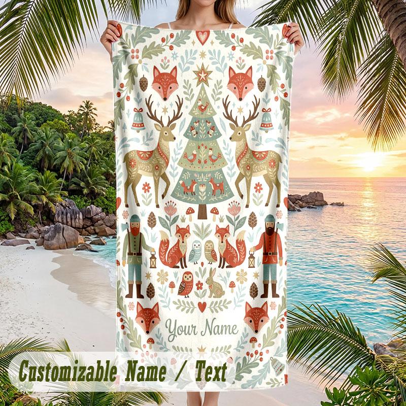 Windmill Village Adventure Theme Quick Dry Beach Towel Custom Name Text Print Large Sand Resistant Towel Beach Vacation