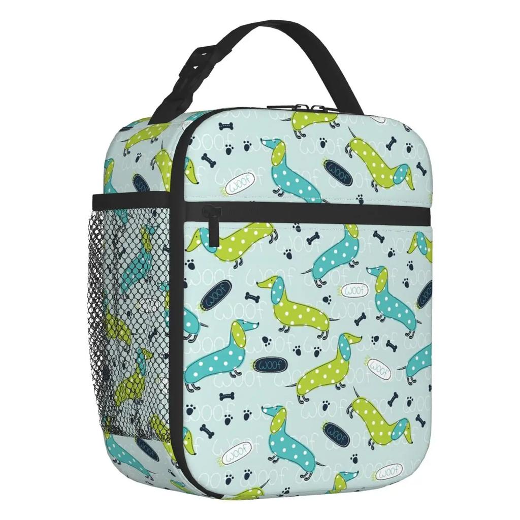 Long Hair Dachshund Sausage Dog Print Thermal Insulated Lunch Bags Pet Wiener Portable Lunch Container School Storage Food Box