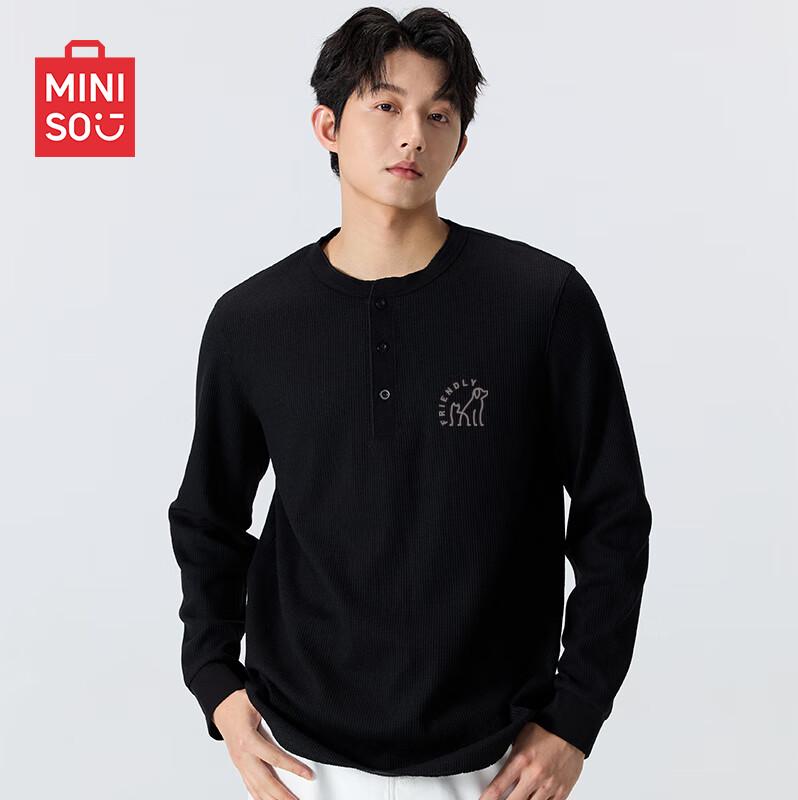 

MINISO Men s Waffle Knit Relaxed Fit Long Sleeve T-Shirt M