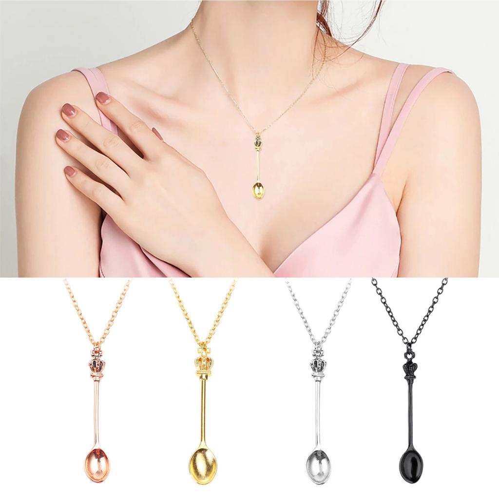 4 Colors Spoon Necklace Spice Spoon Necklace Adjustable Mini Crowns Spoon Necklace Vintage Mini Spoon Pendant
