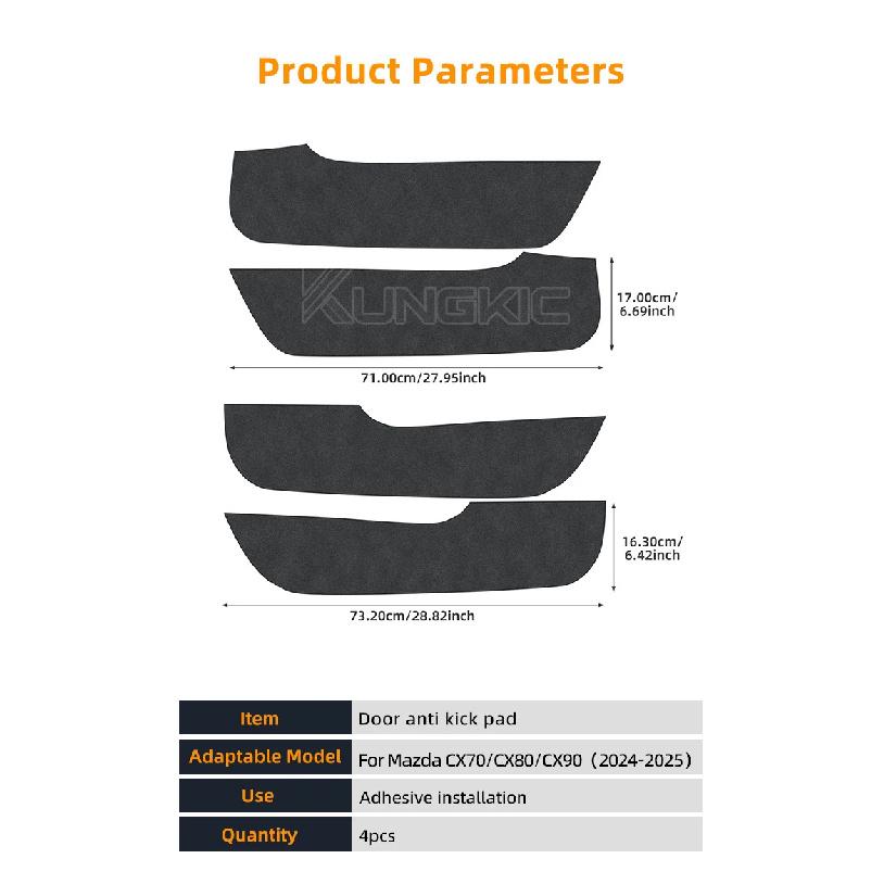 For Mazda CX70 CX80 CX90 CX-70 CX-80 CX-90 2024 2025 Suede Door Anti-kick Sticker Pad Interior Trim Mat Accessories