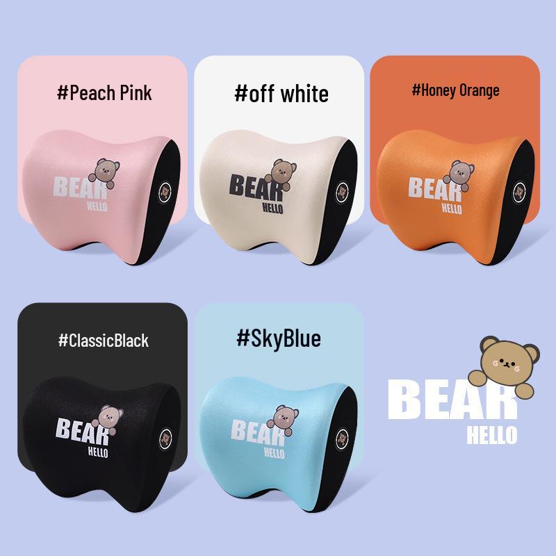 Cartoon Bear Memory Foam Lumbar & Headrest Pillow Set for Car
