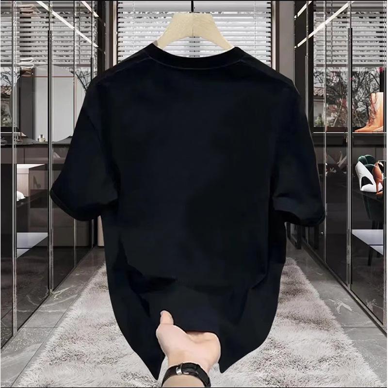 European High-End Men's Luxury Cotton Crew Neck Graphic Tee - Short Sleeve Streetwear