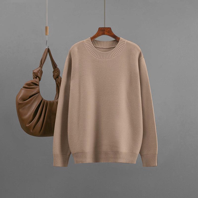 2025 Autumn/Winter European & American Women's Solid Round Neck Loose Knit Sweater