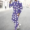 Men Black Base Farm Animal Pumpkin Sunflower Full Print Long Sleeve Sweatshirt Jogger Pants Two Piece Suit
