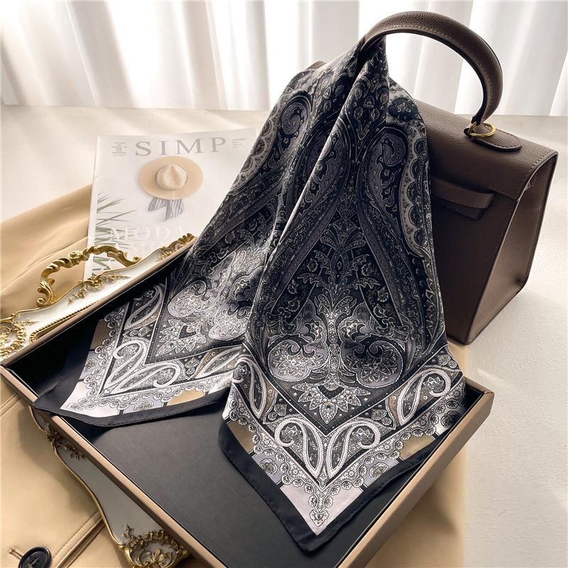 Paisley Print Square Scarf Soft Satin Silk-Like Thin Neck Scarf Mature Style Bandana Sunscreen Headscarf For Women