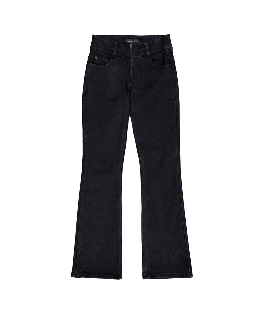 Uallong Black Western Washed Boots-Cut Denim Pants - Black