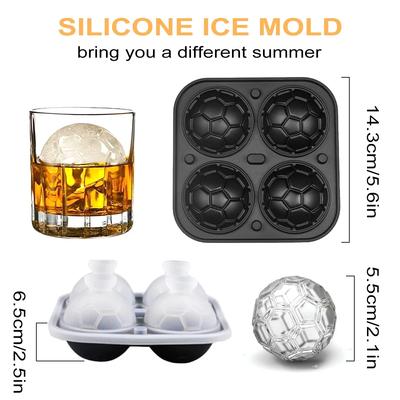 1 Stück Fußball Eiswürfelform, Silikon Kugel Eisform Schokoladenform mit transparentem Trichterdeckel, Macht 4 große Eiskugeln für Saft