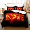 Flame LOVE Print Bedding Set Gift, Romantic and Passionate Theme Duvet Cover and Pillowcases, Suitable for Single/double/king/extra King Beds.