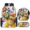 New Super Mario Trend Backpack Retro Mario Schoolbag 3-Piece Set with Pencil Case