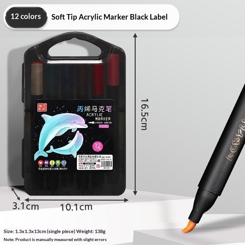 Acrylic Marker Pen Triangle Black Rod Soft Tip Layable Color Art Paint Pen For Kindergarten Student Hand Painting Diy Graffiti