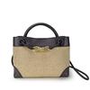 2026 New Eight Character Metal Bow Leather Splicing Lafite Grass Handmade Straw Single Shoulder Crossarm Handbag