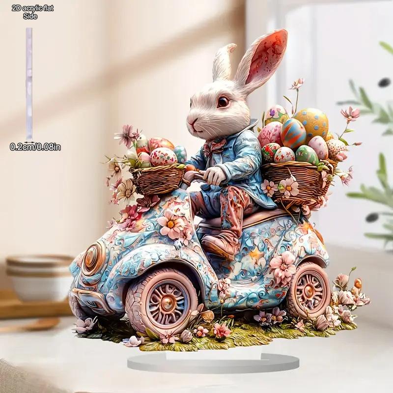 Bunny Tabletop Ornament Easter - 2D Flat Acrylic Desktop Ornament, Wall Decor Art, Four Seasons Decoration, Novelty Home Decor, Perfect Durable