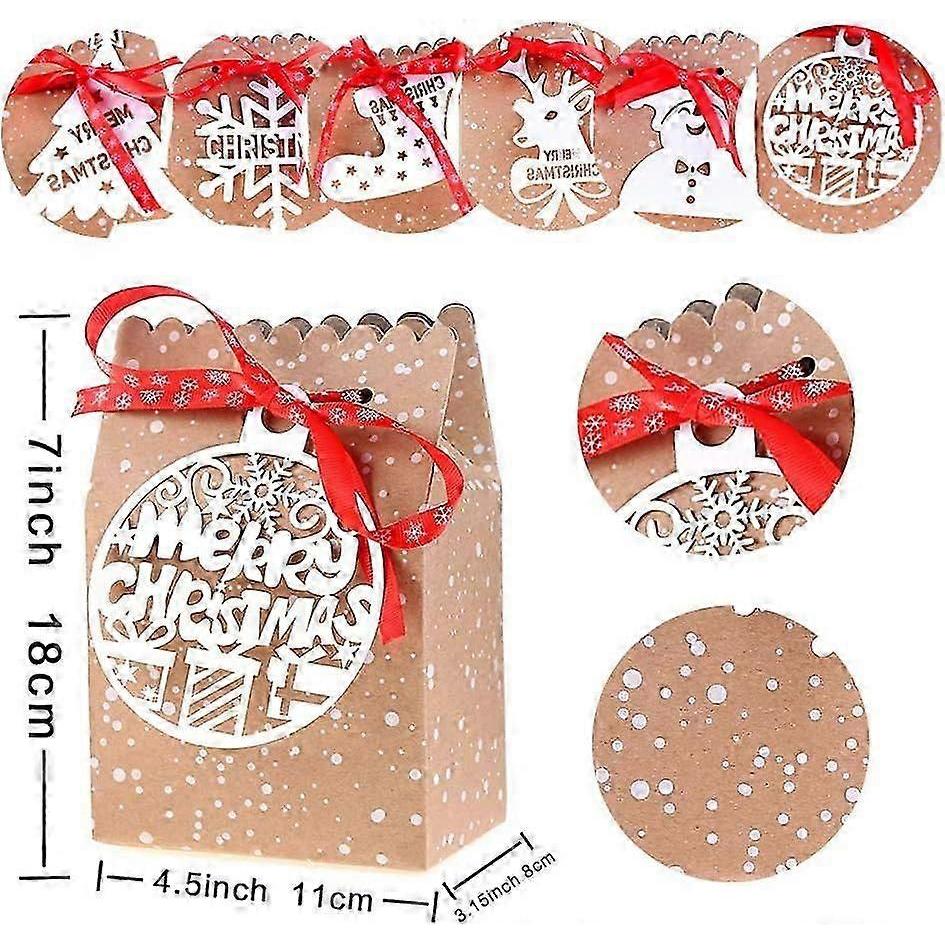 24 Pieces Christmas Paper Candy Gift Boxes Kraft Paper Gift Candy Bags for Christmas Favors