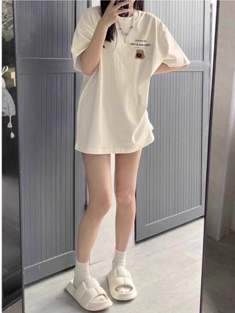 Korean Style Loose Fit Cotton Printed White T-shirt for Women, Plus Size Chubby Girls, Chic Half Sleeve, Perfect for Couples