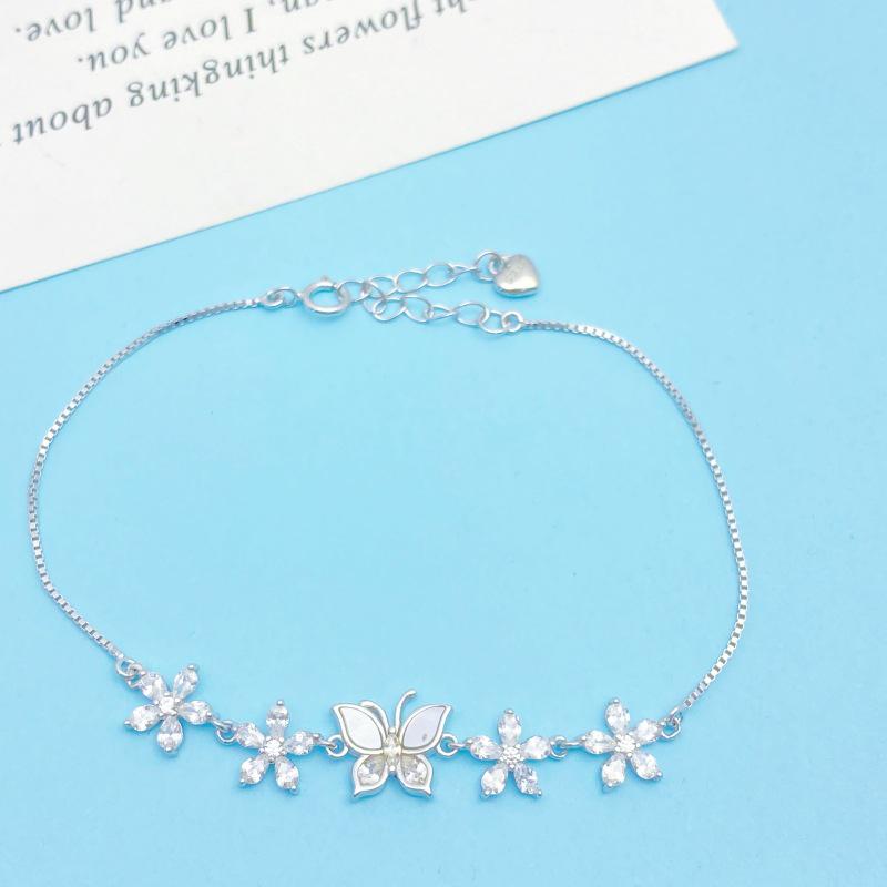Korean Style Exquisite S925 Sterling Silver Butterfly & Flower Bracelet for Women - Simple, Elegant, Versatile Design
