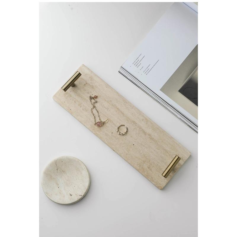 1pcs Nordic Style Storage Tray Vintage Home Decor Plate with Metal Handle Modern Desk Organizer for Living Room Kitchen Bedroom